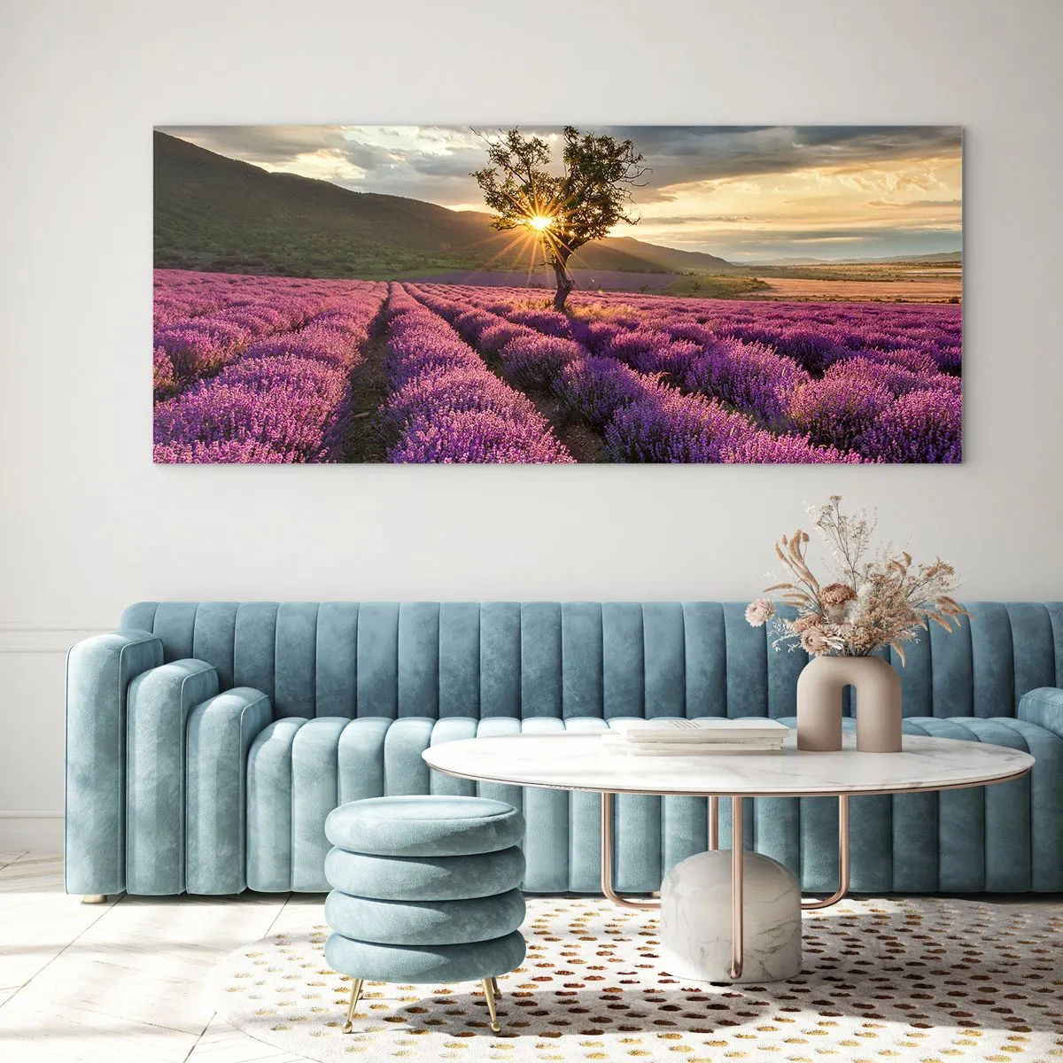 Quadro su vetro - Aroma di colore lilla - 100x40 cm