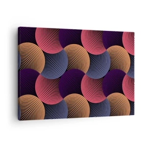 Quadro su tela - Stampe su Tela - Cerchi geometrici nelle tonalità del rosa, viola e oro - 70x50cm - Al ritmo delle sfere - Decorazione murale moderna per soggiorno e camera da letto ARTTOR