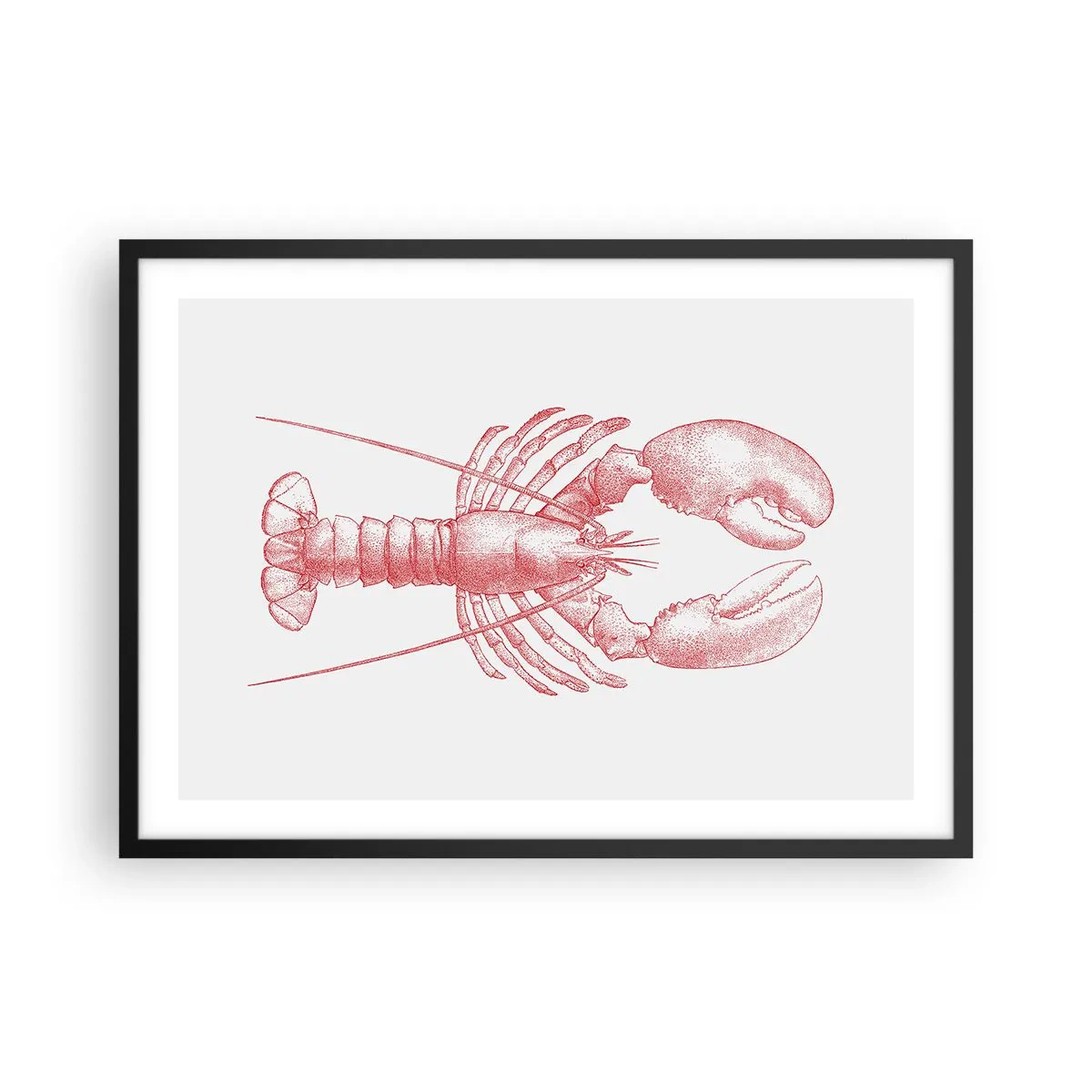 Poster in cornice nera - Disegno di un'aragosta in tonalità rossa - 70x50cm - Aragosta d'agosto - Decorazione murale moderna per soggiorno e camera da letto ARTTOR
