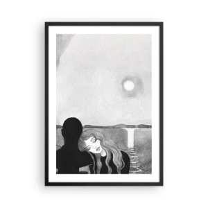 Poster in cornice nera - Donna appoggiata a una figura in ombra, luna e cascata - 50x70cm - Sempre un mistero - Decorazione murale moderna per soggiorno e camera da letto ARTTOR