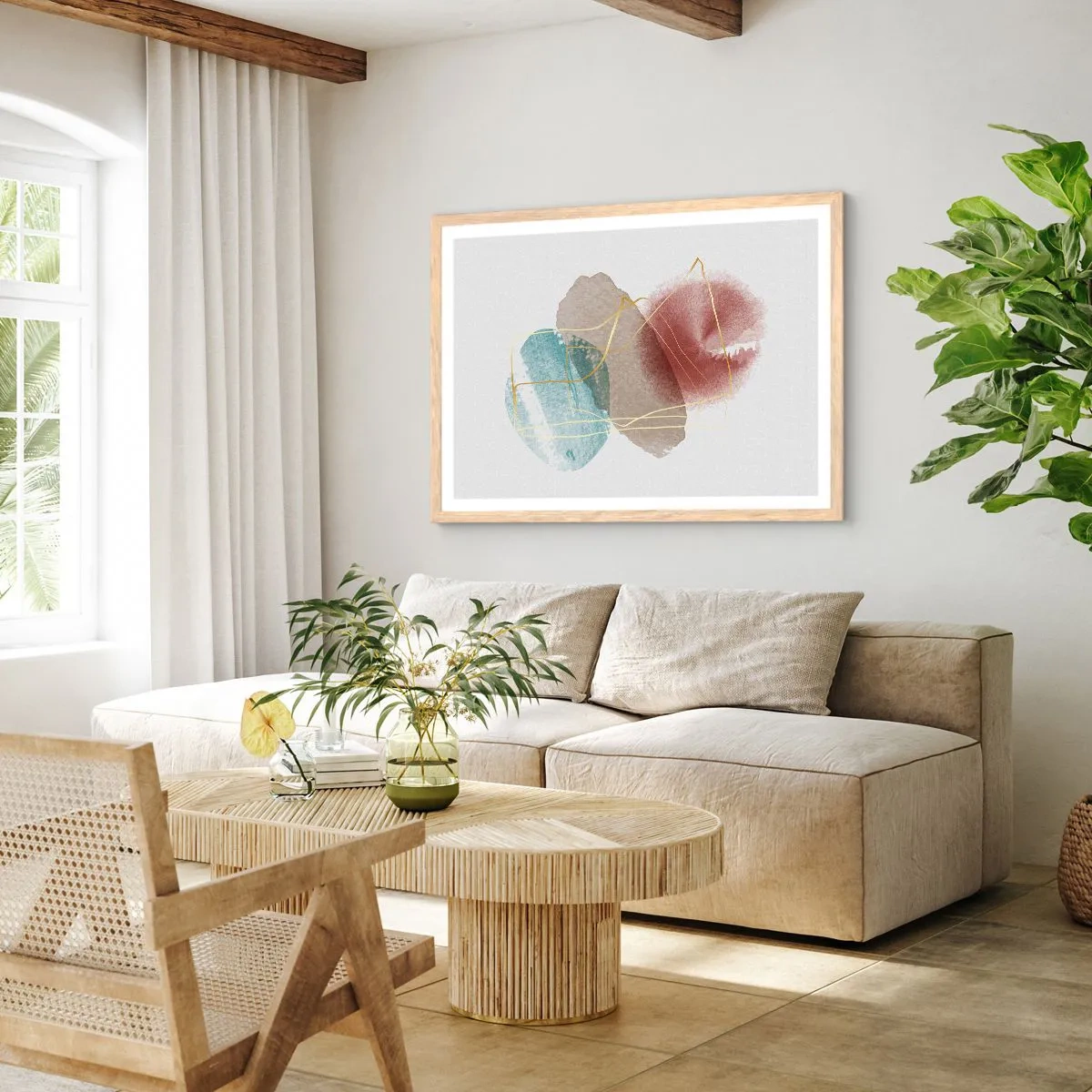 Poster in cornice rovere chiaro - Coralli dello spazio - 100x70 cm