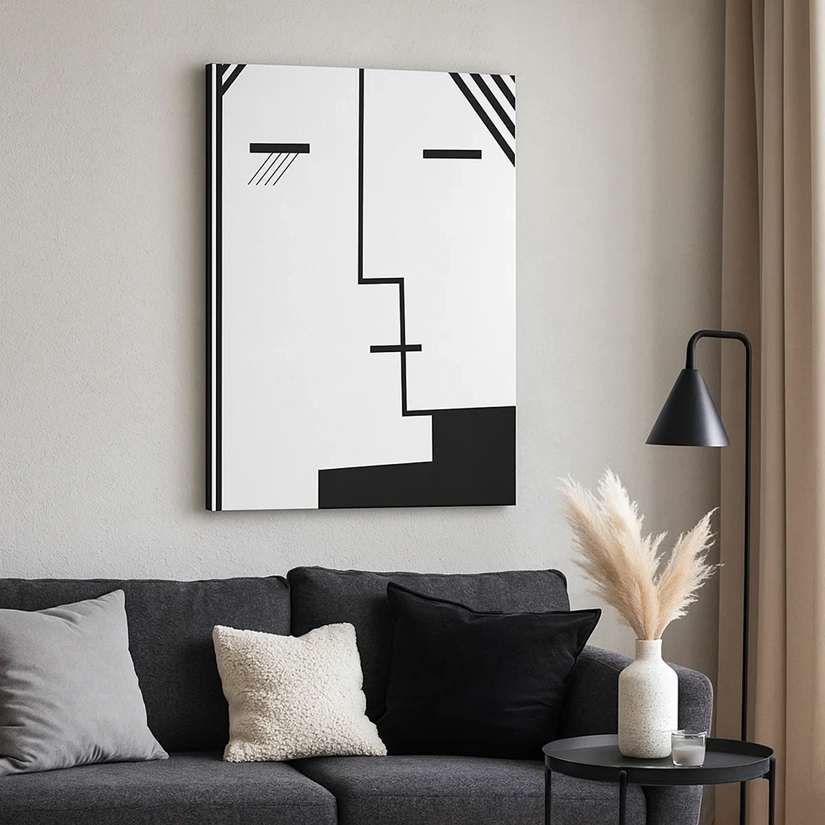 Quadro su tela - Stampe su Tela - Astrazione geometrica di un bacio in bianco e nero - 50x70cm - Semplicemente un bacio - Decorazione murale moderna per soggiorno e camera da letto ARTTOR