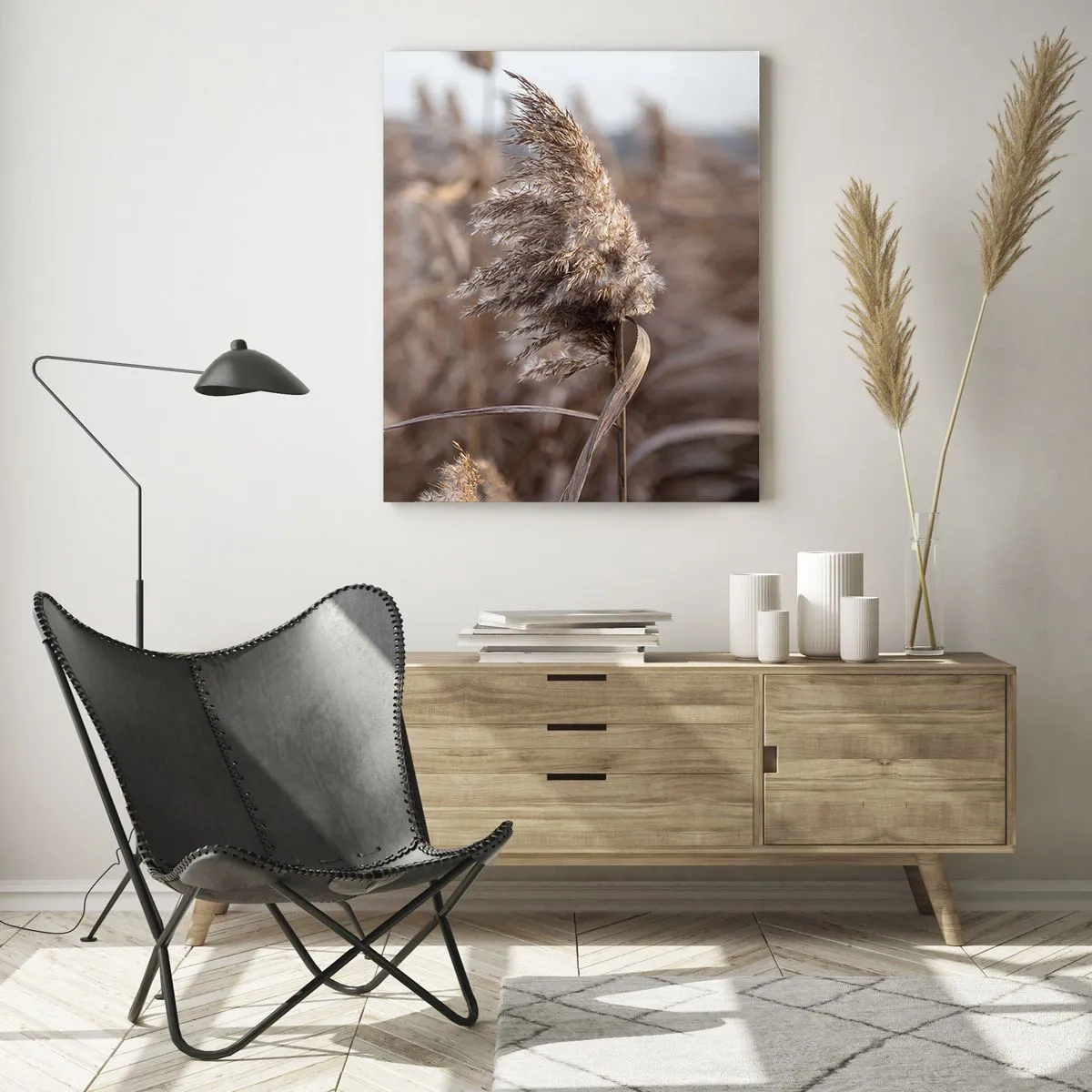 Quadro su vetro - Primo piano dell'erba secca che ondeggia nel vento - 50x70cm - è tempo di volare col vento - Decorazione murale moderna per soggiorno e camera da letto ARTTOR