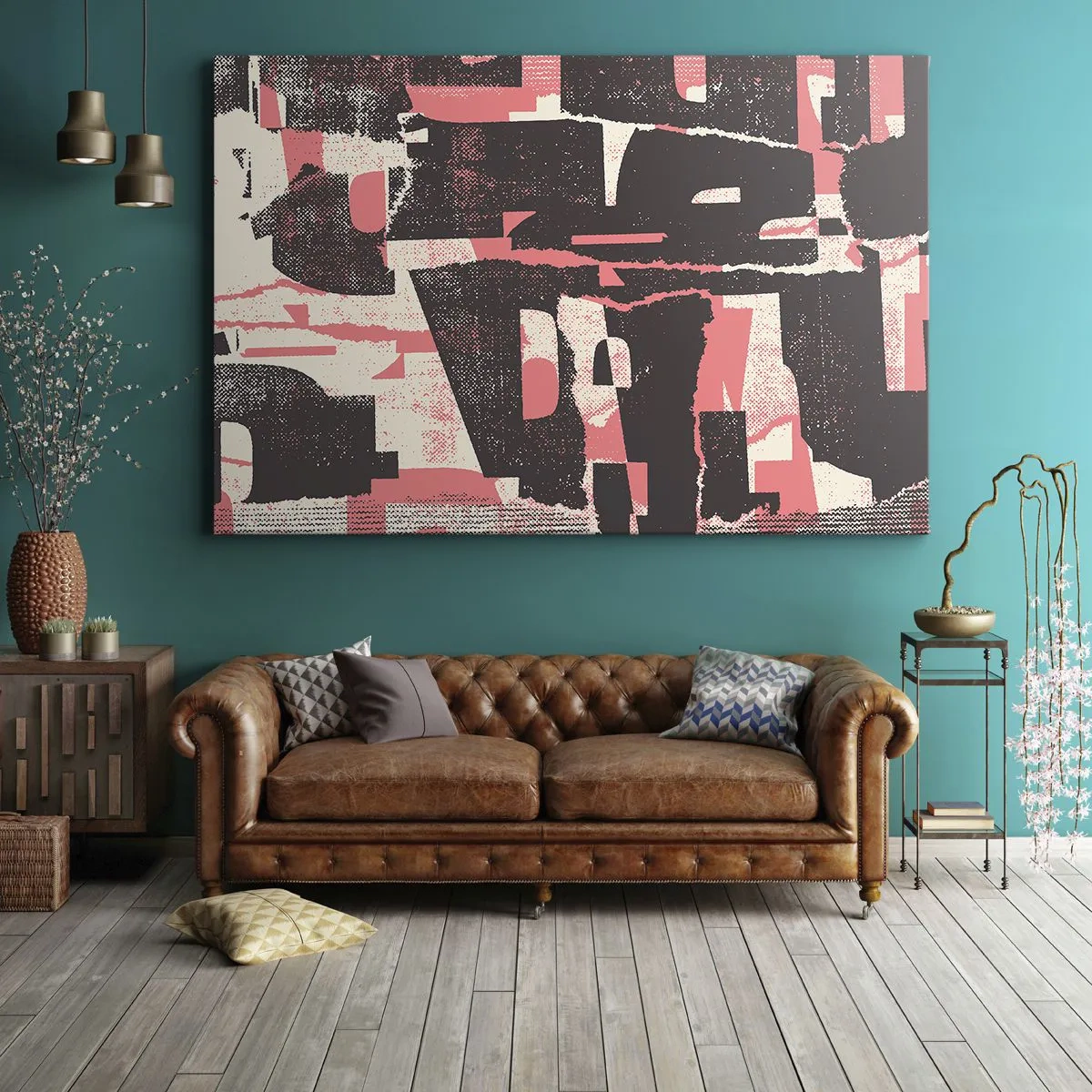 Quadro su tela - Stampe su Tela - Una composizione astratta nei toni del rosa e del marrone. - 120x80cm - Tutto il rumore - Decorazione murale moderna per soggiorno e camera da letto ARTTOR
