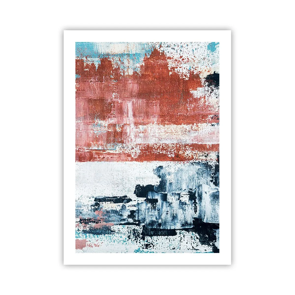 Poster - Composizione astratta nei toni del rosso, bianco e blu - 50x70cm - Astratto in due metà - Decorazione murale moderna per soggiorno e camera da letto ARTTOR