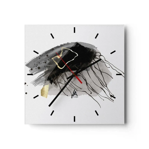 Orologio da parete - Orologio in Vetro - Una composizione astratta con accenti di nero e oro. - 30x30cm - In nero e in oro - Decorazione murale moderna per soggiorno e camera da letto ARTTOR