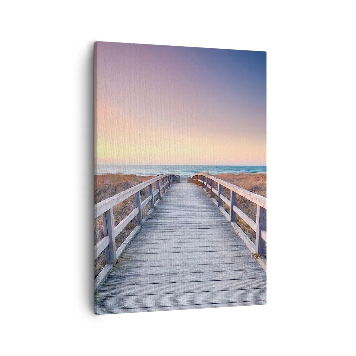 Quadro su tela - Stampe su Tela - Un molo di legno che conduce alla spiaggia al tramonto, con il cielo dipinto di colori pastello. - 50x70cm - Aurora serale baltica - Decorazione murale moderna per soggiorno e camera da letto ARTTOR