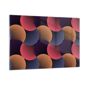 Quadro su vetro - Cerchi concentrici colorati che formano un motivo geometrico - 120x80cm - Al ritmo delle sfere - Decorazione murale moderna per soggiorno e camera da letto ARTTOR
