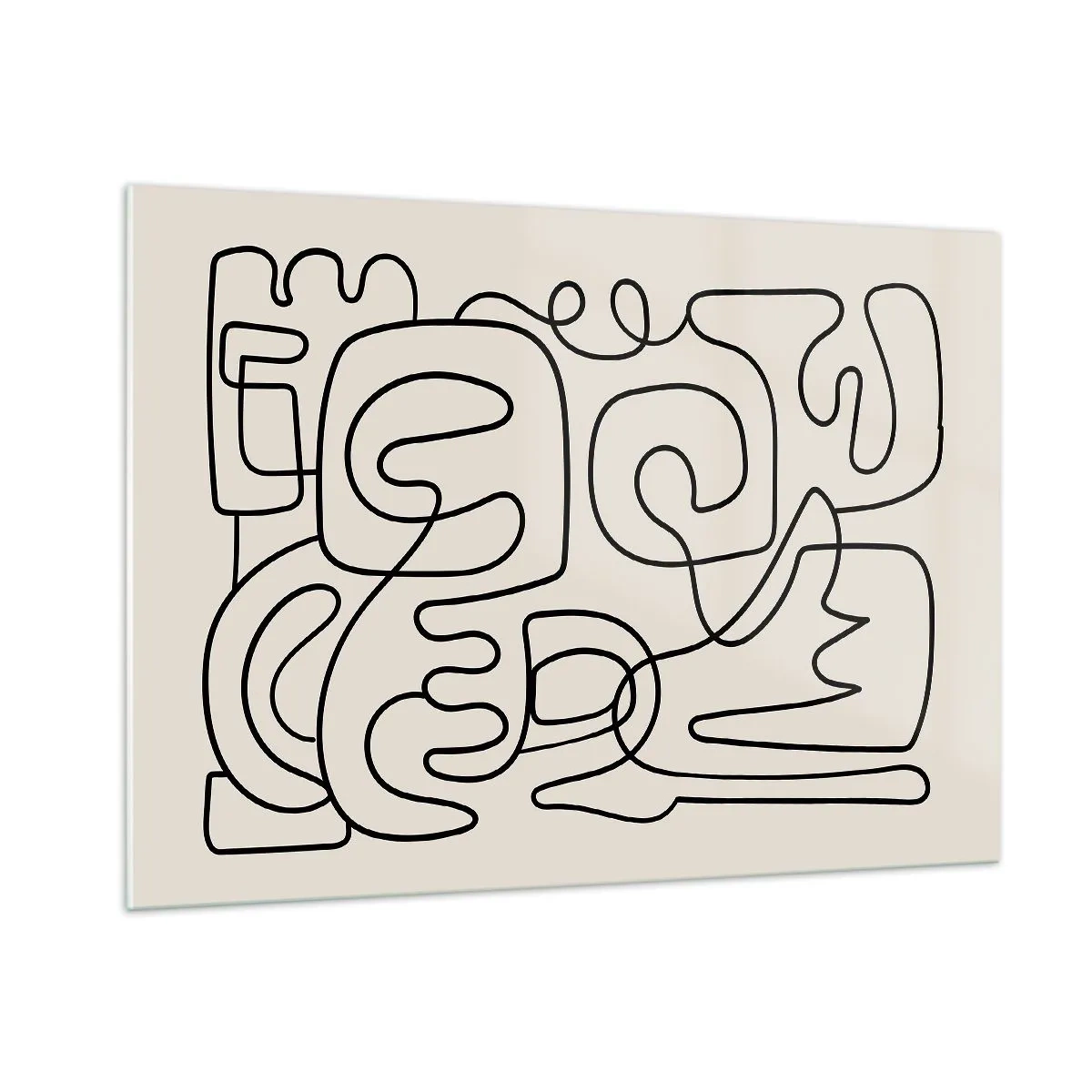 Quadro su vetro - Linee astratte nere formano un motivo complesso sul beige - 100x70cm - Segui il percorso - Decorazione murale moderna per soggiorno e camera da letto ARTTOR