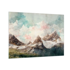 Quadro su vetro - Pittoresche cime montuose con cieli pastello - 70x50cm - Lame di roccia - Decorazione murale moderna per soggiorno e camera da letto ARTTOR