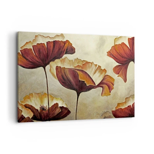 Quadro su tela - Stampe su Tela - Fiori delicati nei toni del rosso e dell'oro su uno sfondo chiaro - 120x80cm - Nei prati e nei campi - Decorazione murale moderna per soggiorno e camera da letto ARTTOR