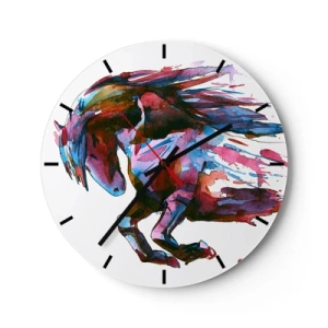Orologio da parete - Orologio in Vetro - Un cavallo dinamico dai colori acquerellati con una criniera fluente - 30x30cm - In estasi - Decorazione murale moderna per soggiorno, cucina e camera da letto ARTTOR