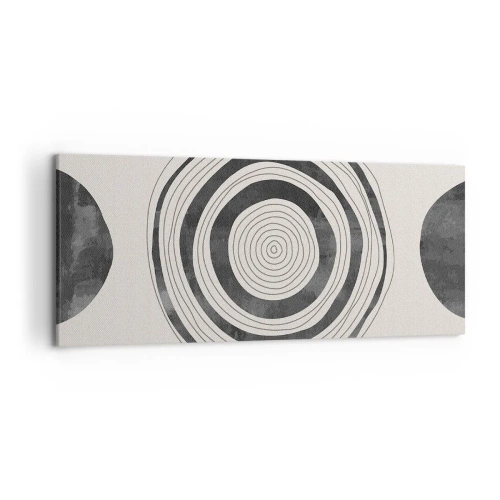 Quadro su tela - Stampe su Tela - Cerchi minimalisti in bianco e nero su uno sfondo chiaro - 120x50cm - Conta ciò che sta in mezzo - Decorazione murale moderna per soggiorno e camera da letto ARTTOR