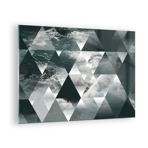 Quadro su vetro - Composizione astratta di triangoli con motivo a onde d'acqua - 70x50cm - Prospettiva di cristallo - Decorazione murale moderna per soggiorno e camera da letto ARTTOR