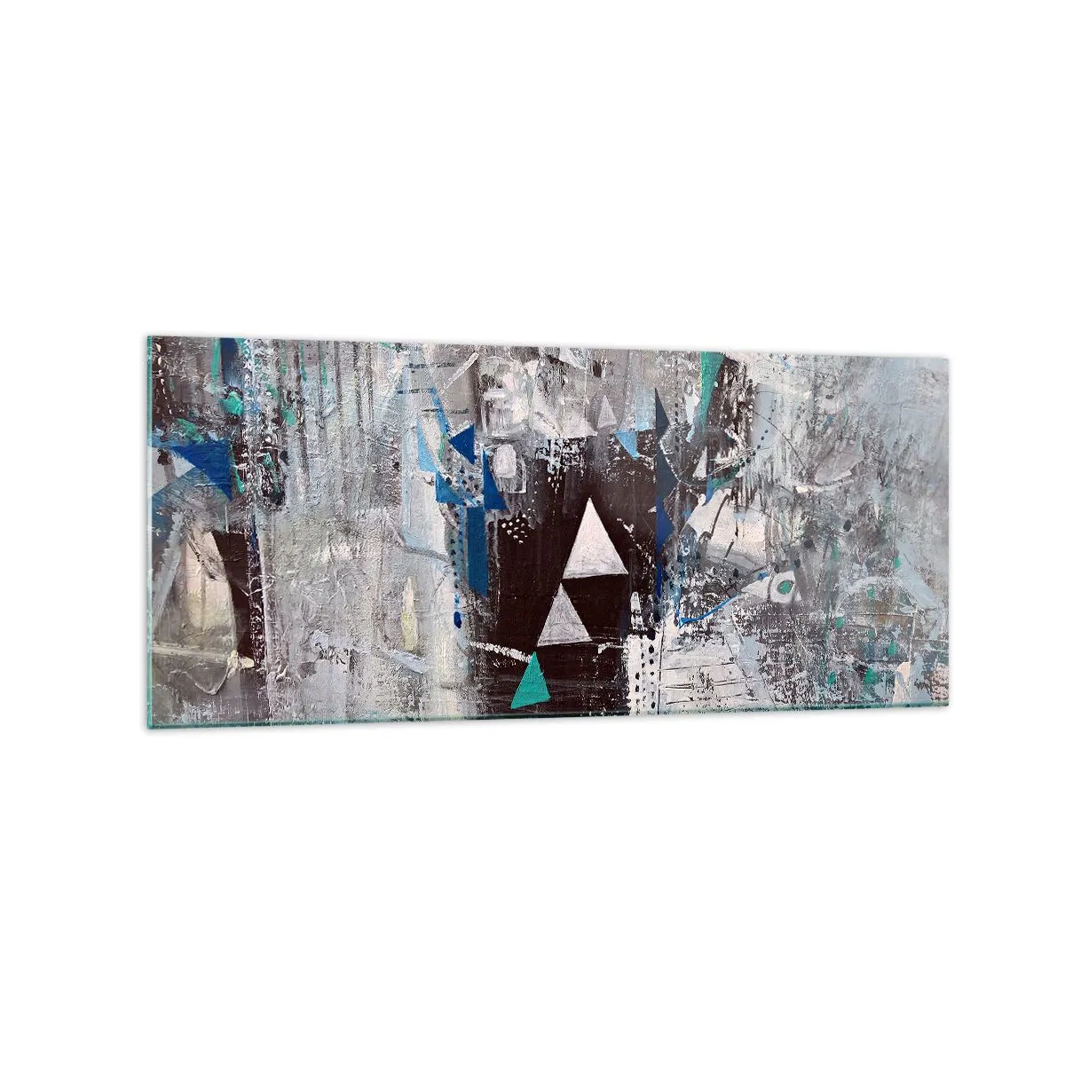Quadro su vetro - Composizione astratta con triangoli e motivi geometrici - 120x50cm - L'ordine superiore dei triangoli - Decorazione murale moderna per soggiorno e camera da letto ARTTOR