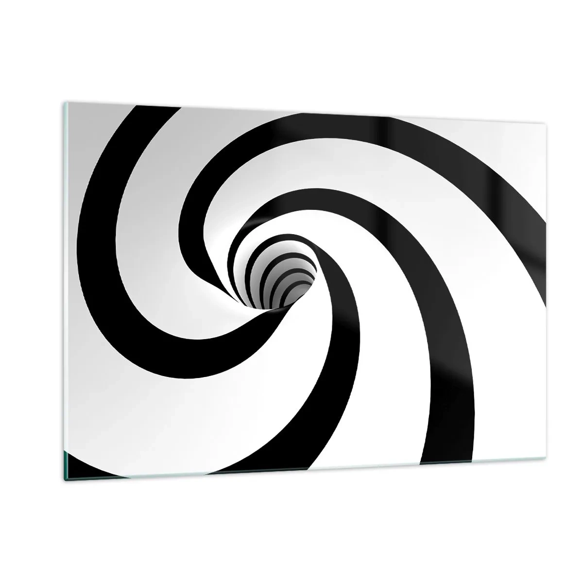 Quadro su vetro - Motivo a spirale ipnotico in bianco e nero - 120x80cm - Lasciarsi andare al vortice? - Decorazione murale moderna per soggiorno e camera da letto ARTTOR