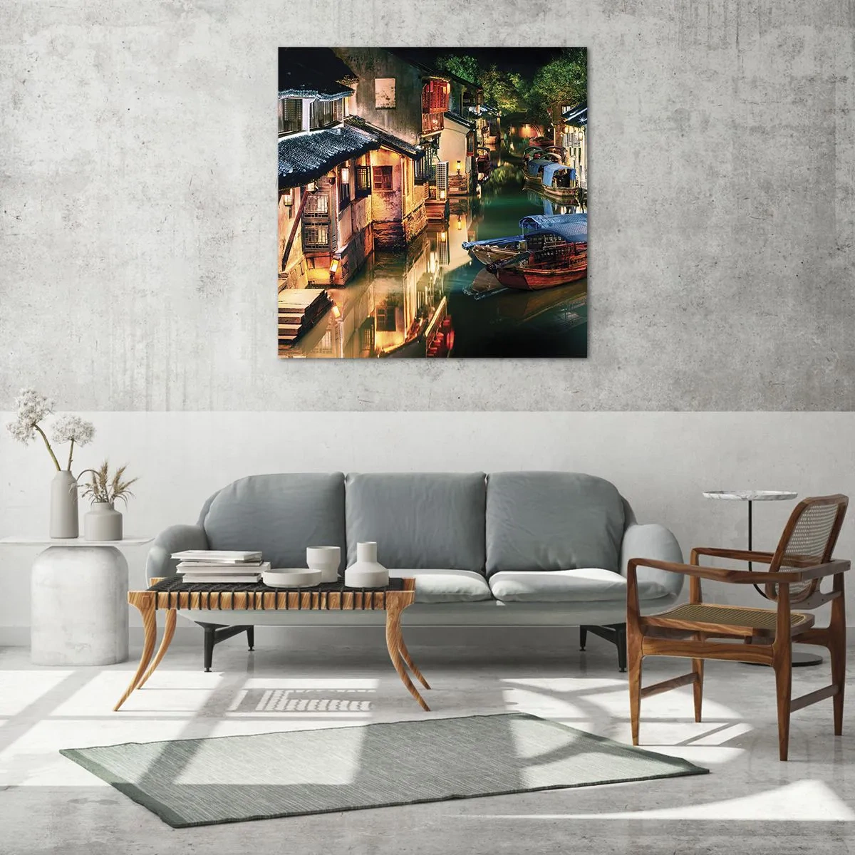 Quadro su vetro - Sera in una via cinese - 40x40 cm