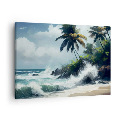 Quadro su tela - Stampe su Tela - Costa tropicale con palme e mare agitato - 70x50cm - Sulla riva tropicale - Decorazione murale moderna per soggiorno e camera da letto ARTTOR