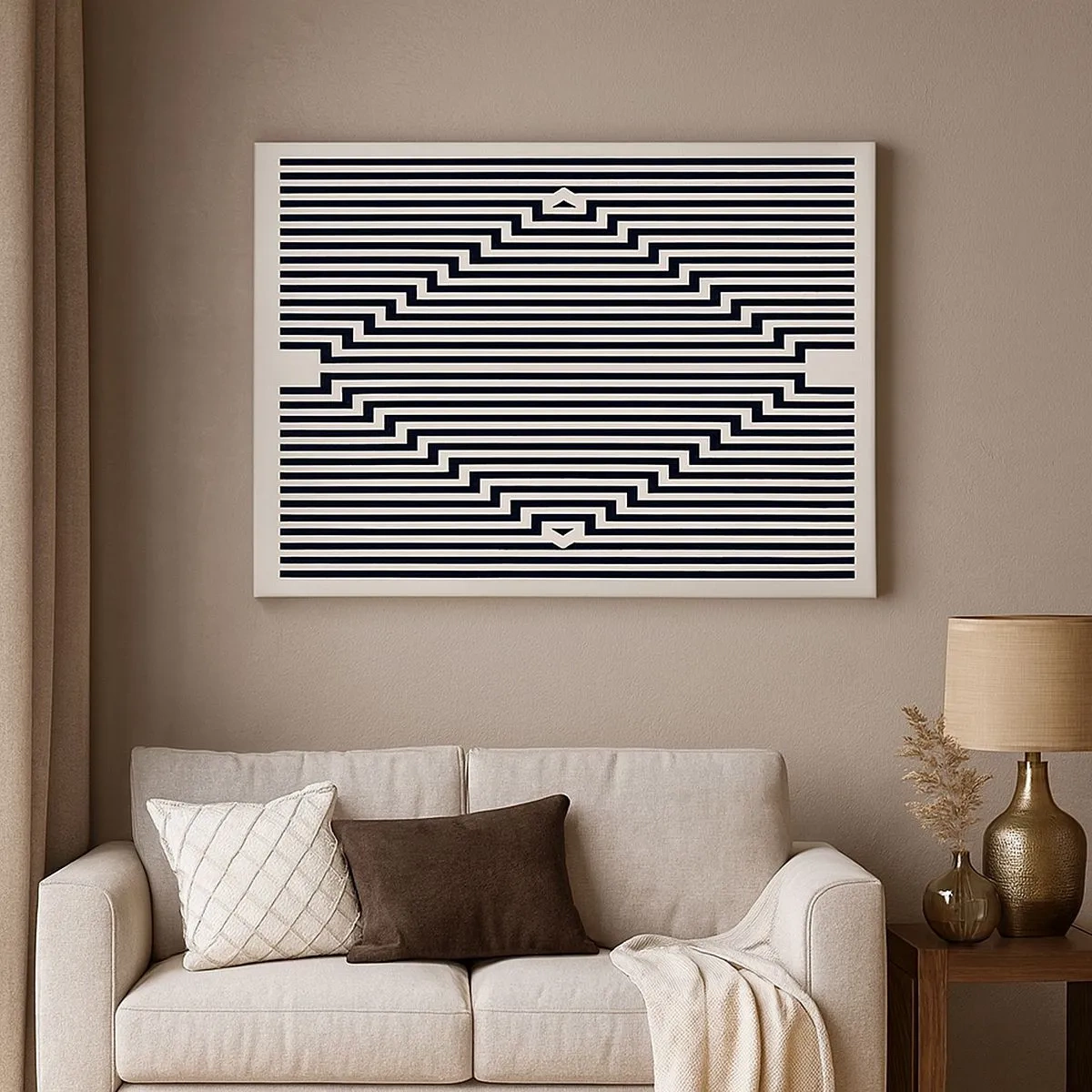 Quadro su tela - Stampe su Tela - Linee bianche e nere che creano un effetto di illusione geometrica - 70x50cm - Illusione geometrica - Decorazione murale moderna per soggiorno e camera da letto ARTTOR