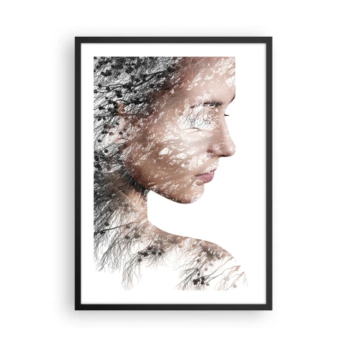 Poster in cornice nera - Ritratto a doppia esposizione di una donna con un motivo naturalistico - 50x70cm - Lo spirito della foresta - Decorazione murale moderna per soggiorno e camera da letto ARTTOR