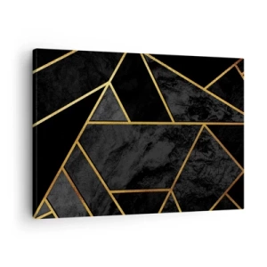 Quadro su tela - Stampe su Tela - Motivo geometrico dorato su sfondo nero - 70x50cm - Oscurità e luce - Decorazione murale moderna per soggiorno e camera da letto ARTTOR