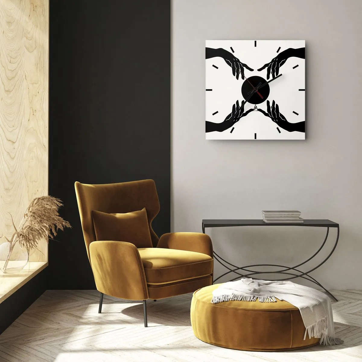 Orologio da parete - Orologio in Vetro - Mani nere in una composizione simmetrica con una palla - 30x30cm - Segno misterioso - Decorazione murale moderna per soggiorno e camera da letto ARTTOR