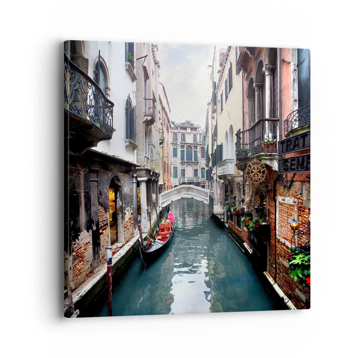 Quadro su tela - Stampe su Tela - Paesaggio veneziano con gondola e ponte - 40x40 cm