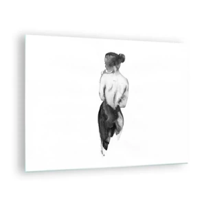 Quadro su vetro - Silhouette in bianco e nero di una donna in stile acquerello - 70x50cm - Accanto a lei il mondo scompare - Decorazione murale moderna per soggiorno e camera da letto ARTTOR
