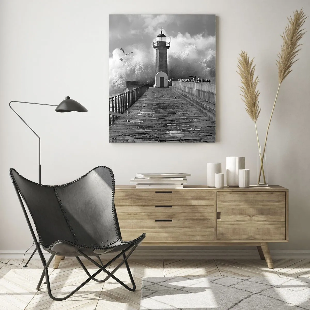 Quadro su vetro - Un faro circondato dalle onde durante una tempesta - 80x120cm - Senza paura - Decorazione murale moderna per soggiorno e camera da letto ARTTOR