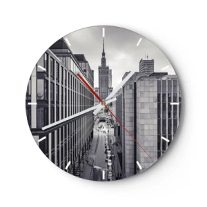 Orologio da parete - Orologio in Vetro - Panorama della città con architettura moderna - 30x30cm - La valle di Varsavia - Decorazione murale moderna per soggiorno, cucina e camera da letto ARTTOR