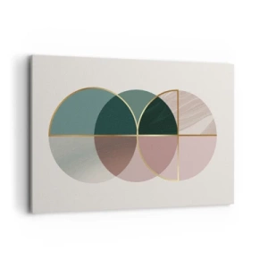 Quadro su tela - Stampe su Tela - Una composizione astratta di forme geometriche e linee dorate. - 120x80cm - Un cerchio dietro l'altro... - Decorazione murale moderna per soggiorno e camera da letto ARTTOR