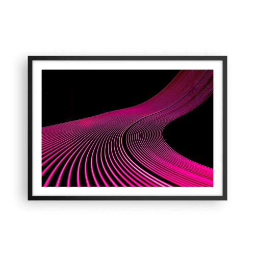 Poster in cornice nera - Linee futuristiche nei toni del rosa su sfondo nero - 70x50cm - Il viale della luce - Decorazione murale moderna per soggiorno e camera da letto ARTTOR
