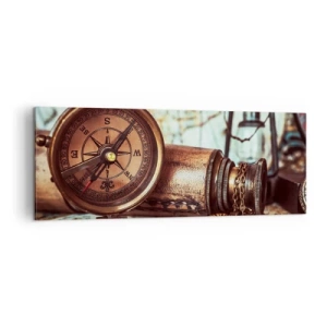 Quadro su tela - Stampe su Tela - Un set retrò con bussola, telescopio e mappa a tema viaggio - 140x50cm - Ti aspetta l'avventura dei pirati dei Caraibi - Decorazione murale moderna per soggiorno e camera da letto ARTTOR