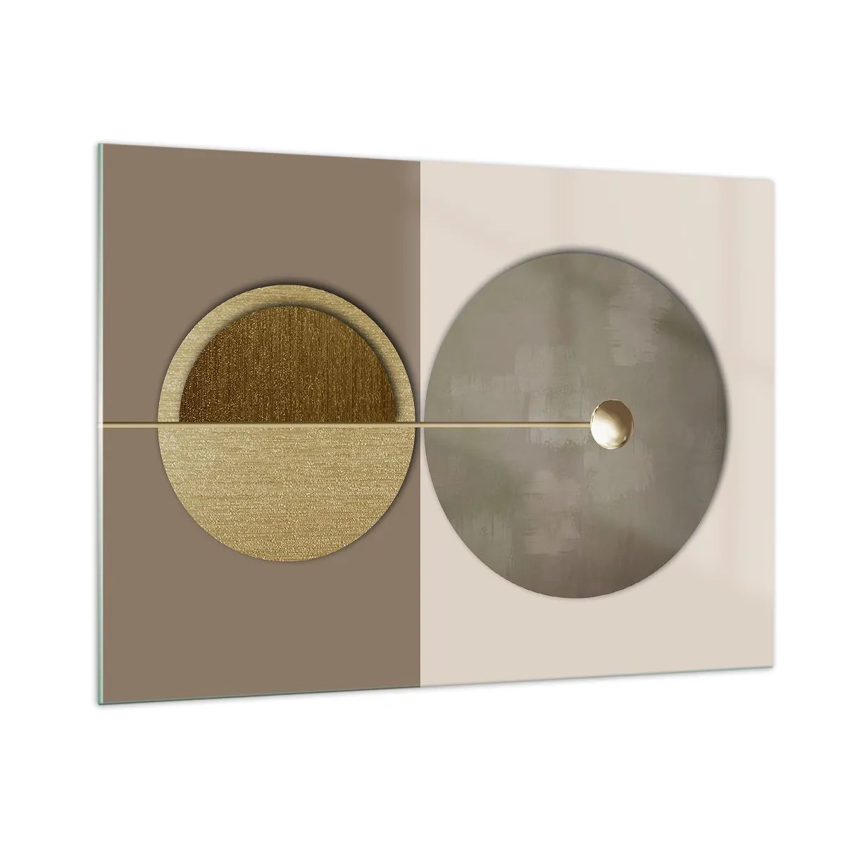 Quadro su vetro - Cerchi e linee dorate in una composizione armoniosa - 100x70cm - Equilibrio perfetto - Decorazione murale moderna per soggiorno e camera da letto ARTTOR