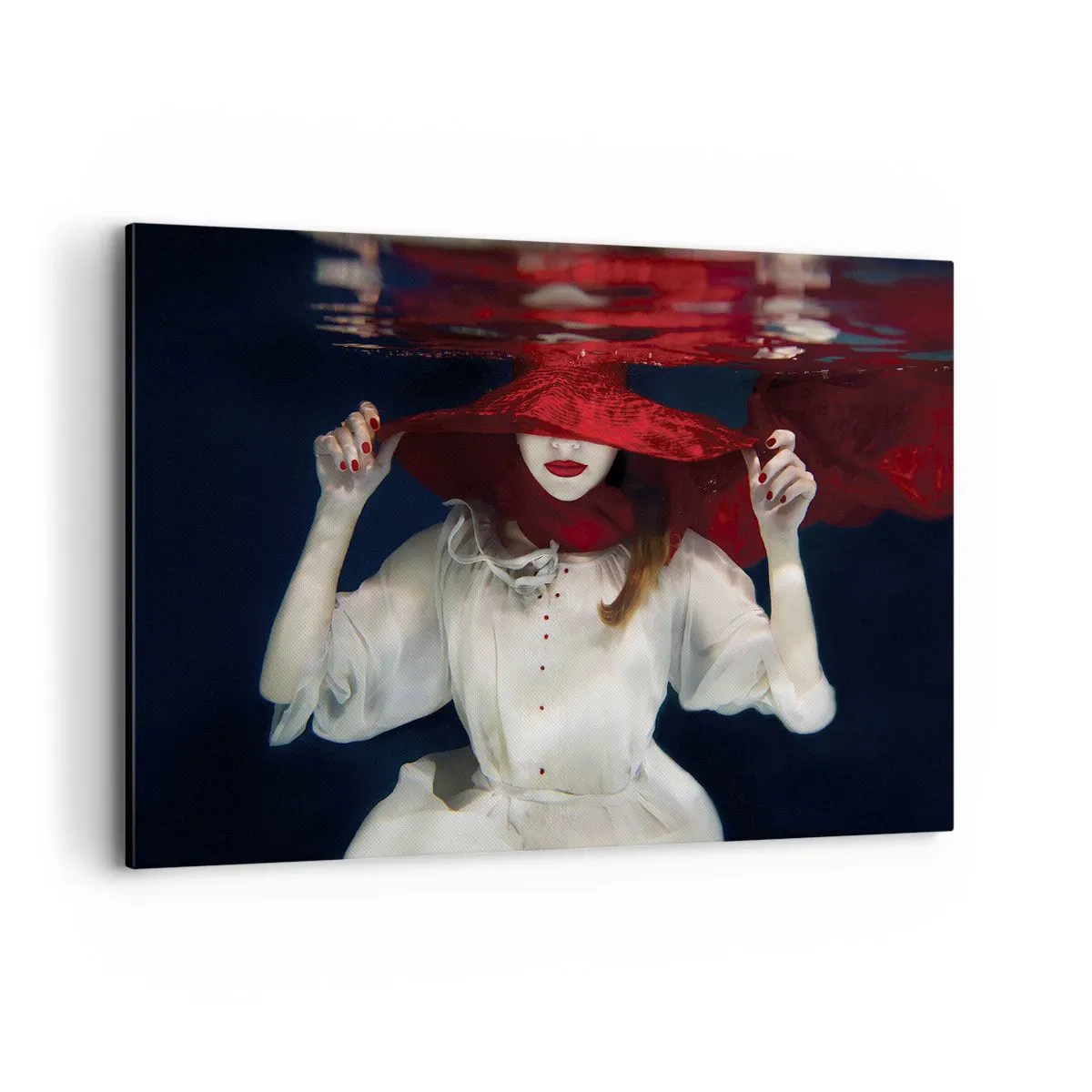 Quadro su tela - Stampe su Tela - Una donna con un cappello rosso immersa nell'acqua - 100x70cm - Donnagatto - Decorazione murale moderna per soggiorno e camera da letto ARTTOR