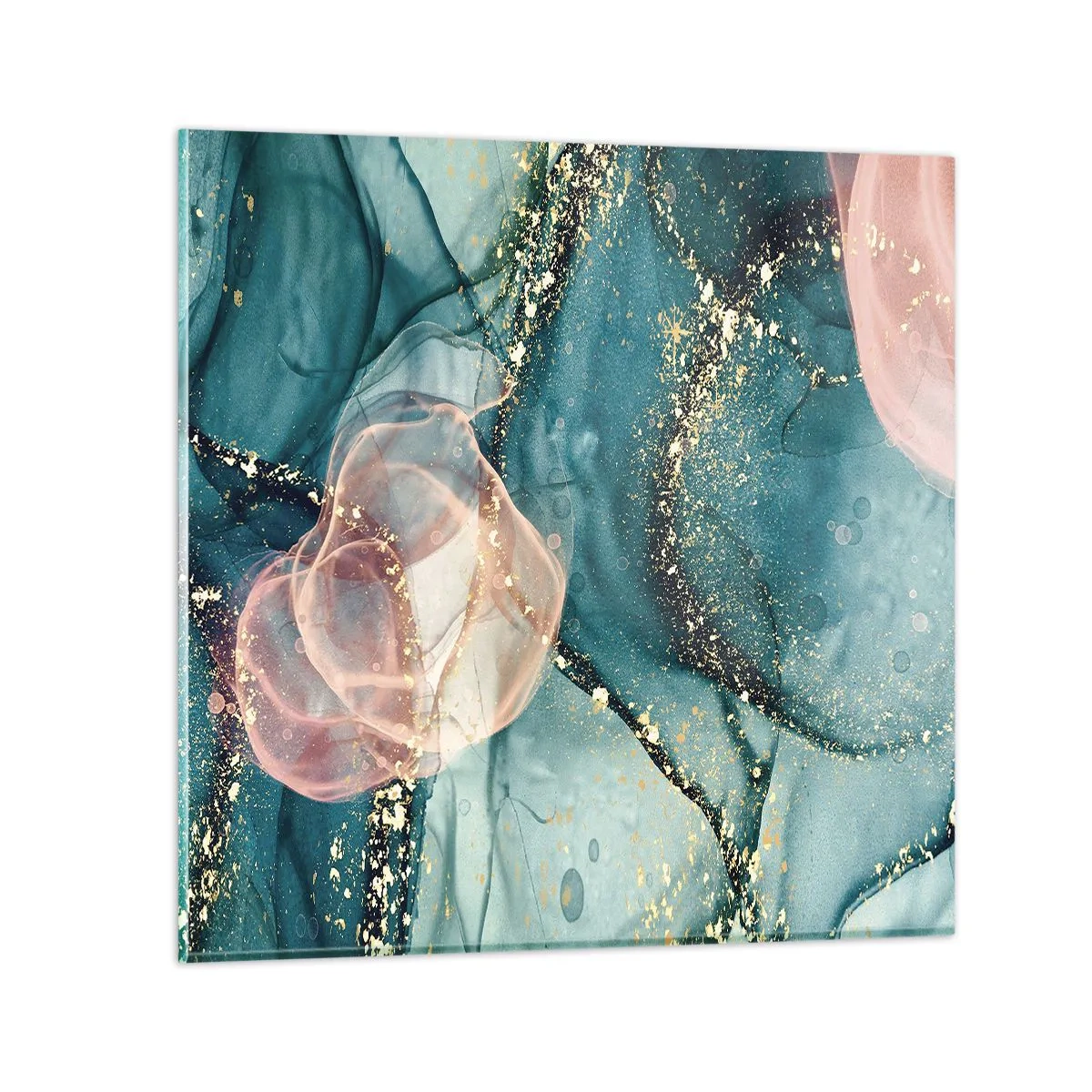 Quadro su vetro - Blu di seta, rosa di tulle - 30x30 cm