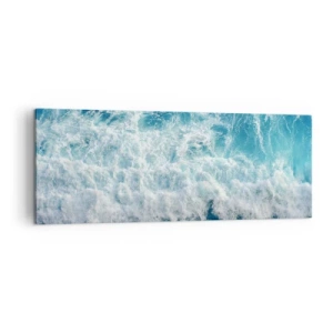 Quadro su tela - Stampe su Tela - Onde oceaniche dinamiche nelle tonalità del blu - 140x50cm - Con gioia e saltellando - Decorazione murale moderna per soggiorno e camera da letto ARTTOR