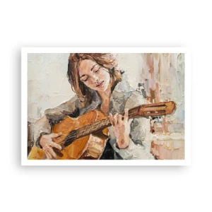 Poster - Ritratto di una ragazza che suona la chitarra in stile pittorico con colori caldi. - 100x70cm - Concerto per chitarra e cuore di ragazza - Decorazione murale moderna per soggiorno e camera da letto ARTTOR