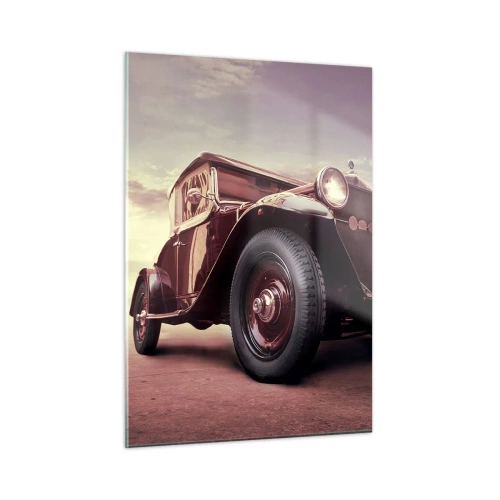 Quadro su vetro - Auto classica iconica nei toni seppia all'aria aperta - 50x70cm - Torniamo agli anni passati... - Decorazione murale moderna per soggiorno e camera da letto ARTTOR