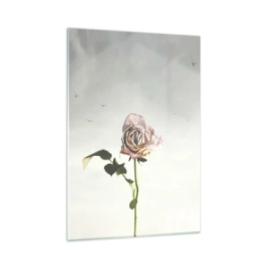 Quadro su vetro - Una rosa delicata contro il cielo con uccelli in volo - 50x70cm - Il benvenuto alla primavera - Decorazione murale moderna per soggiorno e camera da letto ARTTOR
