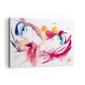 Quadro su tela - Stampe su Tela - Un volto astratto con occhi espressivi e accenti rossi. - 100x70cm - Insieme il mondo fiorisce - Decorazione murale moderna per soggiorno e camera da letto ARTTOR