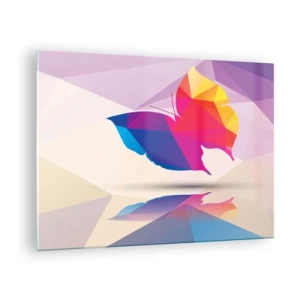 Quadro su vetro - Farfalla geometrica in un'astrazione colorata e brillante - 70x50cm - La farfalla arcobaleno - Decorazione murale moderna per soggiorno e camera da letto ARTTOR