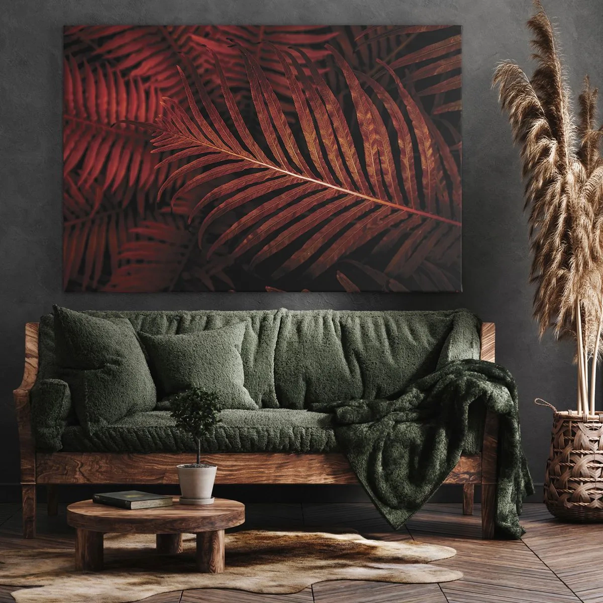 Quadro su tela - Stampe su Tela - Primo piano di foglie tropicali rosse - 70x50cm - Il calore della vita - Decorazione murale moderna per soggiorno e camera da letto ARTTOR