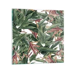 Quadro su vetro - Macchia smeraldo e lilla - 70x70 cm