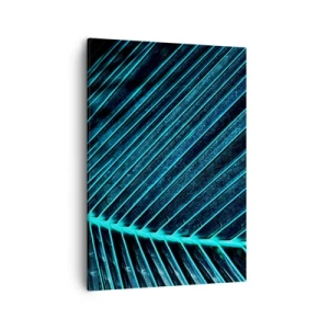 Quadro su tela - Stampe su Tela - Macrofotografia di una foglia nelle tonalità del turchese e del blu navy - 50x70cm - La struttura del verde - Decorazione murale moderna per soggiorno e camera da letto ARTTOR