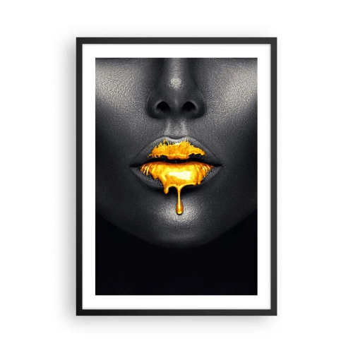 Poster in cornice nera - Volto di donna nera con vernice arancione sulle labbra - 50x70cm - Boccadoro - Decorazione murale moderna per soggiorno e camera da letto ARTTOR
