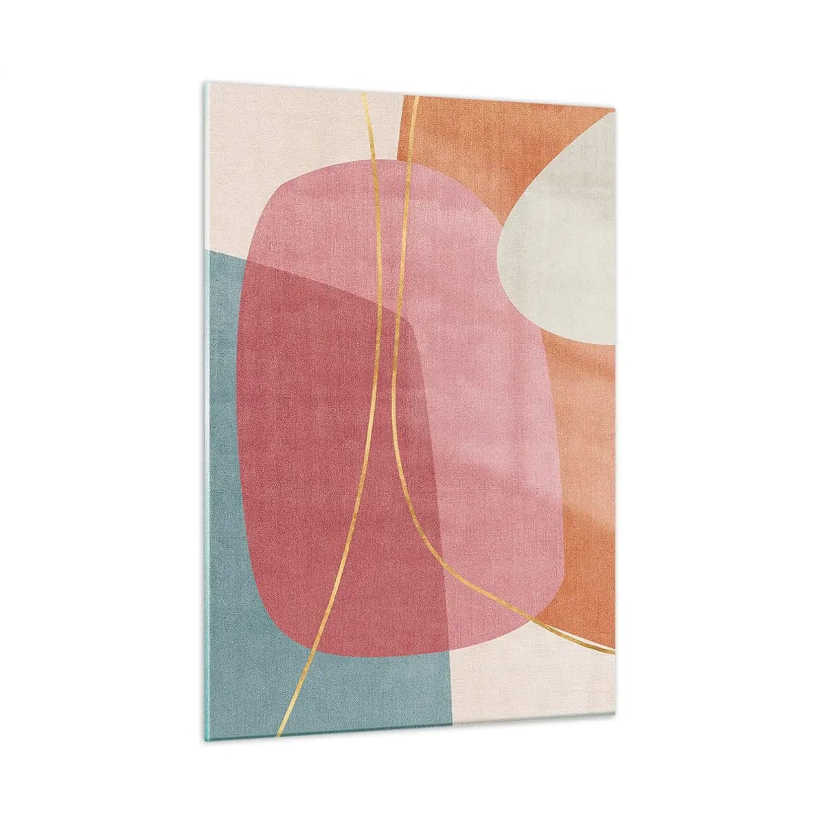 Quadro su vetro - Forme pastello con linee dorate intersecanti - 50x70cm - Composizione pastello con filo dorato - Decorazione murale moderna per soggiorno e camera da letto ARTTOR