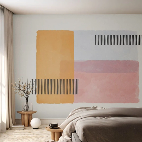 Fotomurali Premium Canvas - Geometria in colori pastello con linee su sfondo chiaro - 100x70cm - Da un angolo all'altro - Decorazione murale moderna per soggiorno e camera da letto ARTTOR