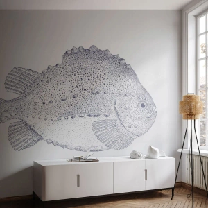Fotomurali Premium Sand - Disegno di pesce d'epoca in bianco e nero - 100x70cm - Nell'album del naturalista - Decorazione murale moderna per soggiorno e camera da letto ARTTOR