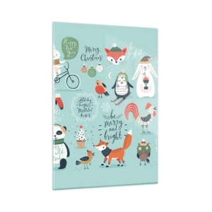 Quadro su vetro - Illustrazioni di animali natalizi su sfondo pastello - 50x70cm - Che sia sempre festa! - Decorazione murale moderna per soggiorno e camera da letto ARTTOR